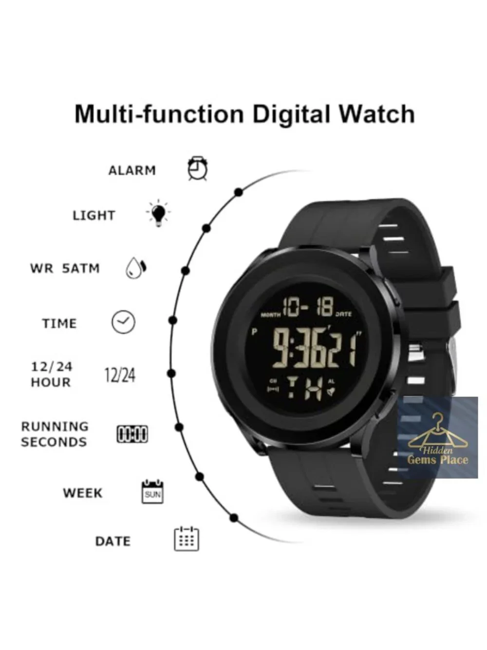 Waterproof Men's Digital Wrist Watch with Alarm and Stopwatch